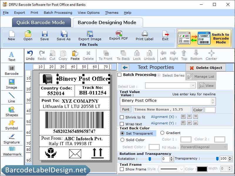 Design Postal Barcode Program software